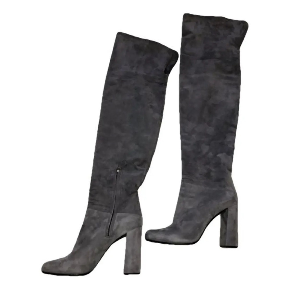 Prada Over The Knee Grey Suede Boots Size 41